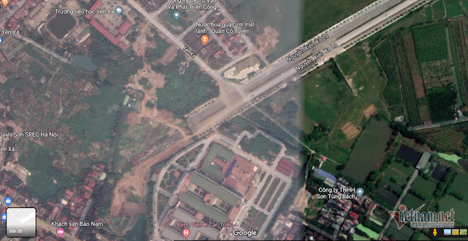 Tuyến đường bao quanh Khu tưởng niệm danh nh&acirc;n Chu Văn An nối từ Nguyễn Xiển (Thanh Xu&acirc;n) - Xa La (H&agrave; Đ&ocirc;ng, H&agrave; Nội) vẫn l&agrave; đường cụt (Ảnh chụp từ bản đồ vệ tinh Google maps). Ảnh: Vietnamnet