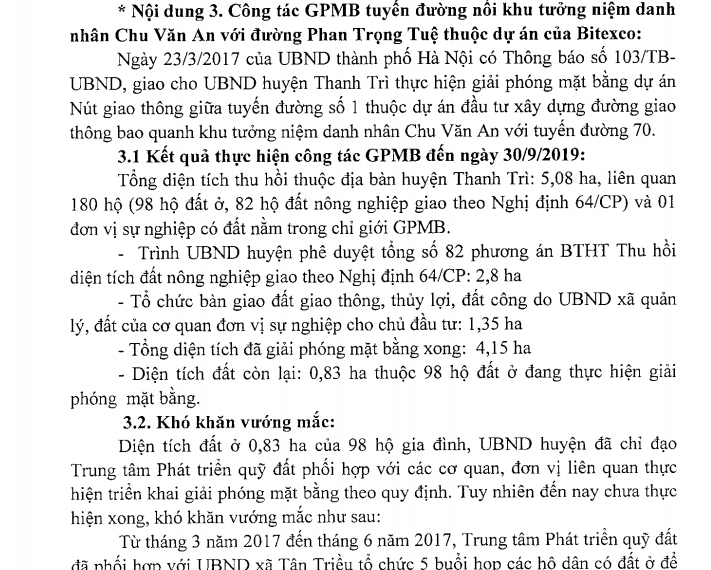 B&aacute;o c&aacute;o của UBND huyện Thanh Tr&igrave;