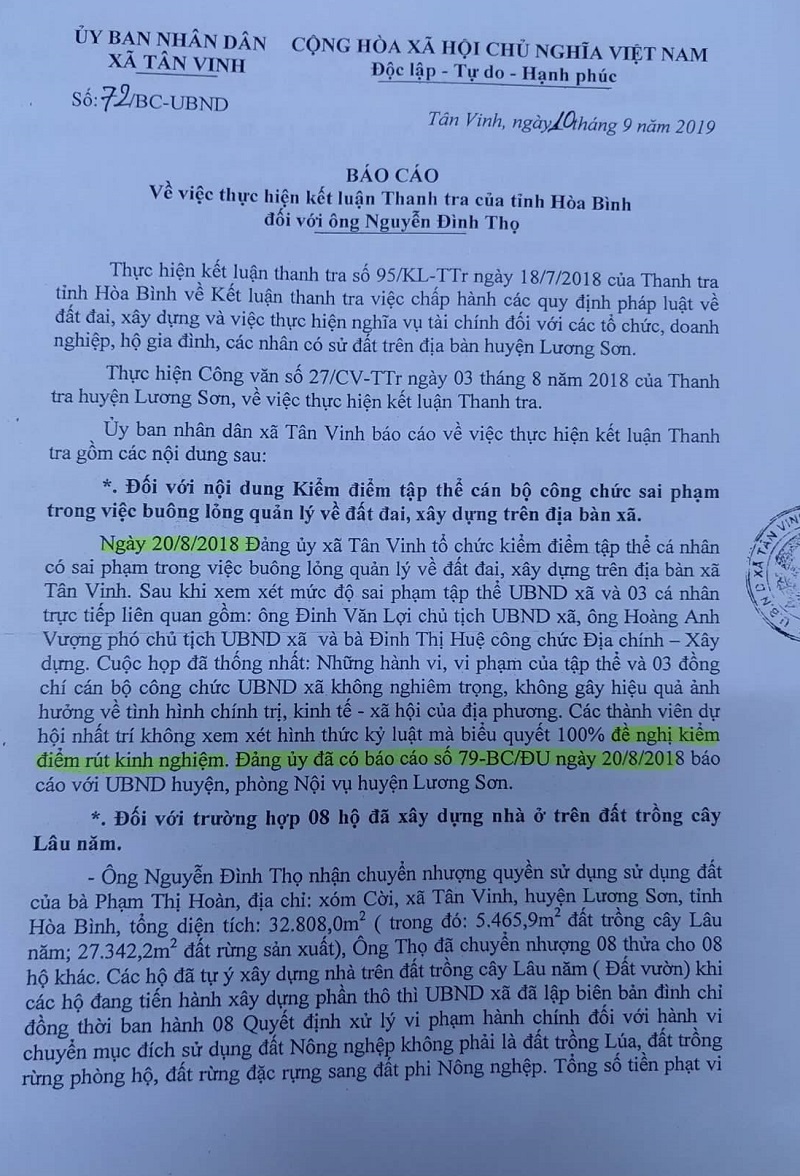 Vi phạm tại Dự án Bảo vệ rừng và du lịch sinh thái ở Hòa Bình: Kiểm điểm trách nhiệm tập thể, cá nhân (!?)