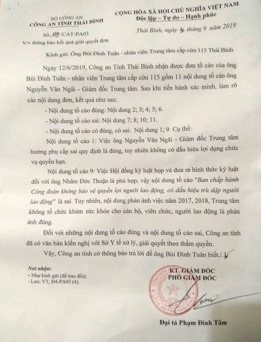 Th&ocirc;ng b&aacute;o của C&ocirc;ng an tỉnh Th&aacute;i B&igrave;nh