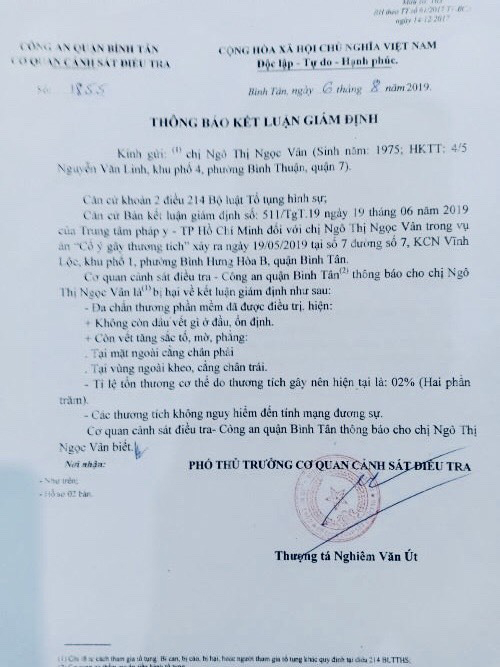 Kết luận gi&aacute;m định tỉ lệ thương tật.