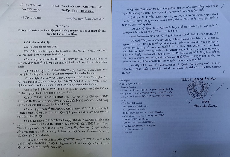 Kế hoạch cưỡng chế của UBND x&atilde; Hữu Bằng.