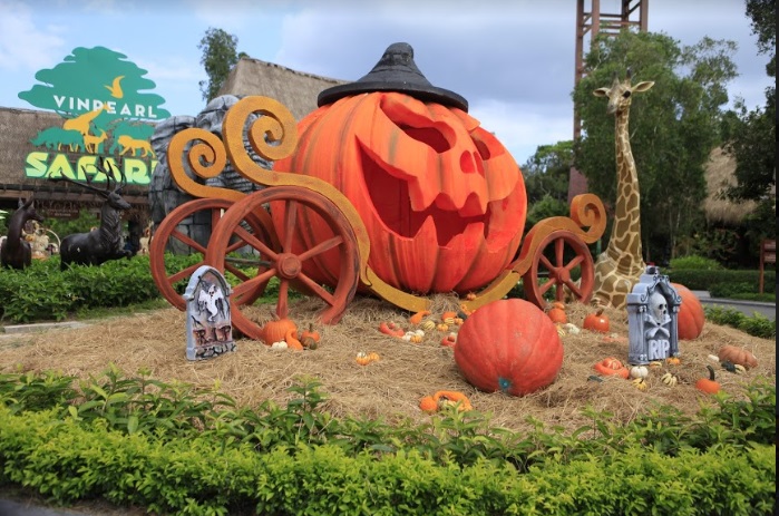 Nằm trong những c&aacute;nh rừng nguy&ecirc;n sinh hoang d&atilde;, Halloween n&agrave;y Vinpearl Land &amp; Safari Ph&uacute; Quốc c&agrave;ng kỳ b&iacute; bội phần với những quả b&iacute; ng&ocirc; khổng lồ sặc sỡ v&agrave; ma mị.