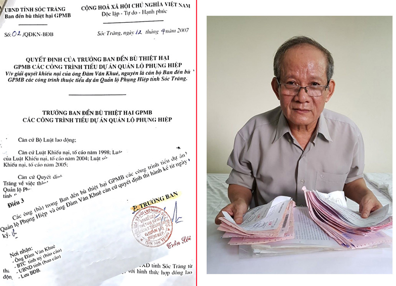 Quyết định số 02/QĐKN-BĐB ng&agrave;y 12/4/2007 của Trưởng ban ĐBGPMBCCTTDA QLPH c&oacute; nhiều nội dung thể hiện m&acirc;u thuẫn, tr&aacute;i luật- &Ocirc;ng Đ&agrave;m Văn Khu&ecirc; tr&igrave;nh b&agrave;y nỗi oan ức v&igrave; bị buộc th&ocirc;i việc tr&aacute;i luật!