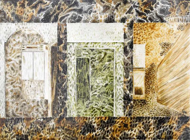 T&aacute;c giả Ch&acirc;u L&ecirc; Ho&agrave;ng Gia tạo n&ecirc;n t&aacute;c phẩm &ldquo;H&agrave;nh lang&rdquo; từ chất liệu than v&agrave; l&aacute; c&acirc;y.