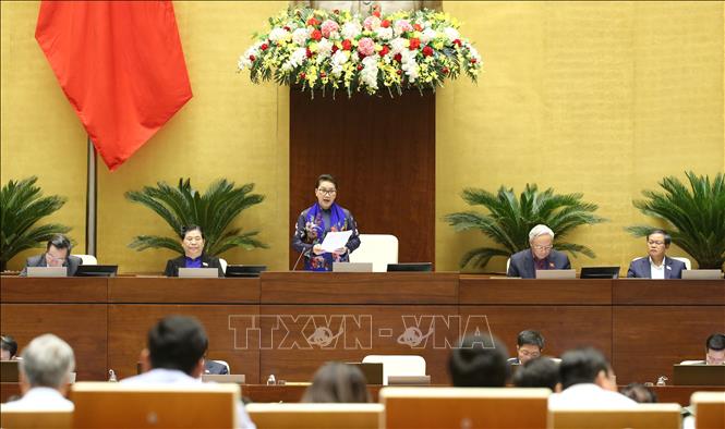 Chủ tịch Quốc hội Nguyễn Thị Kim Ng&acirc;n ph&aacute;t biểu kết th&uacute;c nh&oacute;m vấn đề thứ hai. Ảnh: Dương Giang /TTXVN