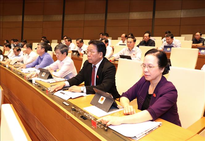 C&aacute;c đại biểu Quốc hội biểu quyết th&ocirc;ng qua Nghị quyết về kế hoạch ph&aacute;t triển kinh tế - x&atilde; hội năm 2020. Ảnh: L&acirc;m Kh&aacute;nh/TTXVN