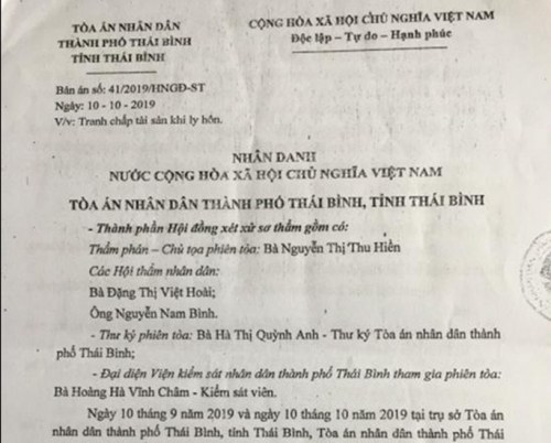 Xung quanh vụ xử li hôn của ông Nguyễn Văn Lâm của TAND TP Thái Bình, tỉnh Thái Bình: Đình chỉ xét xử toàn bộ yêu cầu chia tài sản chung!