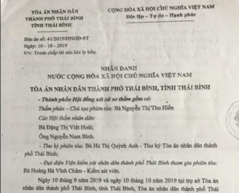 Xung quanh vụ xử li hôn của ông Nguyễn Văn Lâm của TAND TP Thái Bình, tỉnh Thái Bình: Đình chỉ xét xử toàn bộ yêu cầu chia tài sản chung!