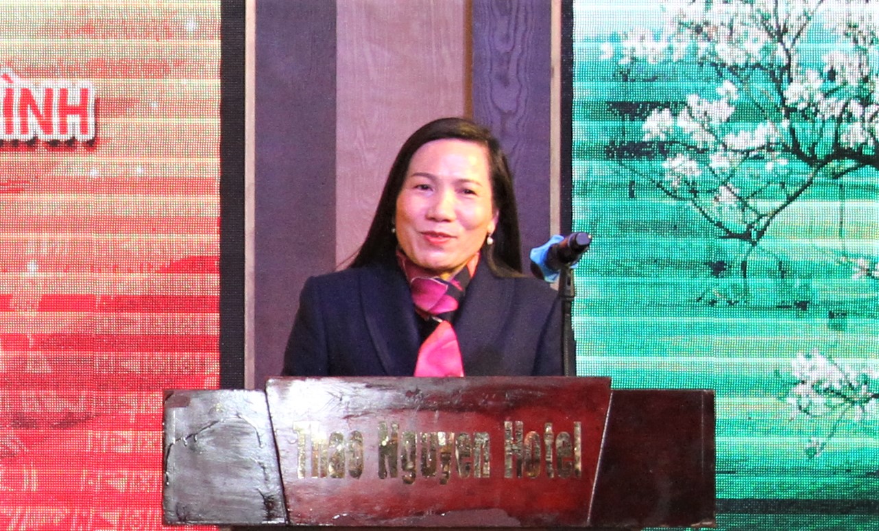 B&agrave; Phạm Thị Nhung, Ph&oacute; B&iacute; thư Thường trực Huyện ủy Mộc Ch&acirc;u ph&aacute;t biểu ch&agrave;o mừng