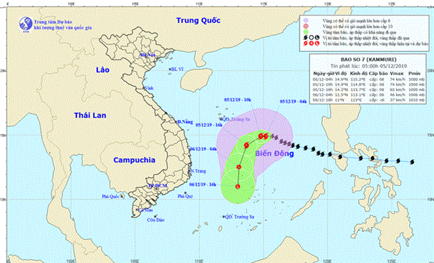 Vị tr&iacute; v&agrave; đường đi của cơn b&atilde;o. (Nguồn: nchmf.gov.vn)