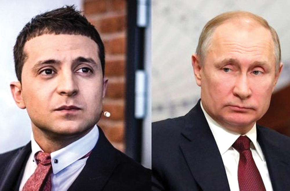 Tổng thống Nga Vladimir Putin (phải) v&agrave; Tổng thống Ukraine Volodymyr Zelensky. Ảnh: Duran