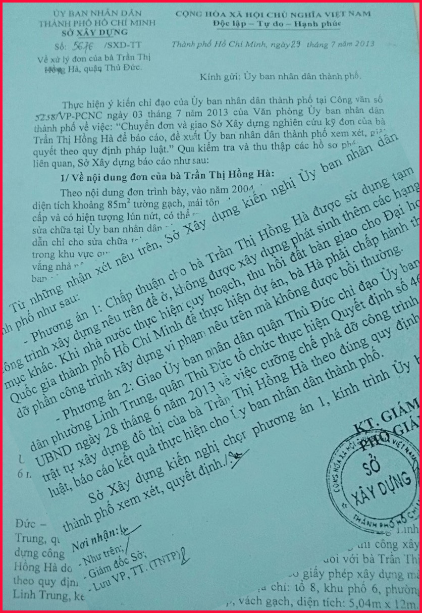 Về việc cưỡng chế phá dỡ nhà của bà Trần Thị Hồng Hà ở UBND phường Linh Trung, quận Thủ Đức, TP Hồ Chí Minh: Có dấu hiệu cố tình làm trái chỉ đạo của