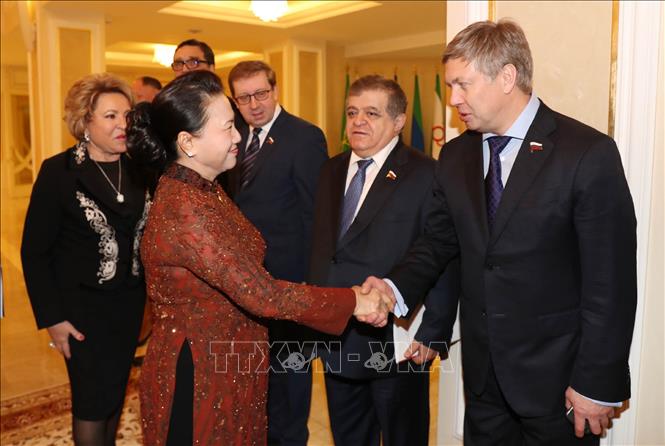 Chủ tịch Quốc hội Nguyễn Thị Kim Ng&acirc;n tại trụ sở Hội đồng Li&ecirc;n bang Nga Ảnh: Trọng Đức/ TTXVN