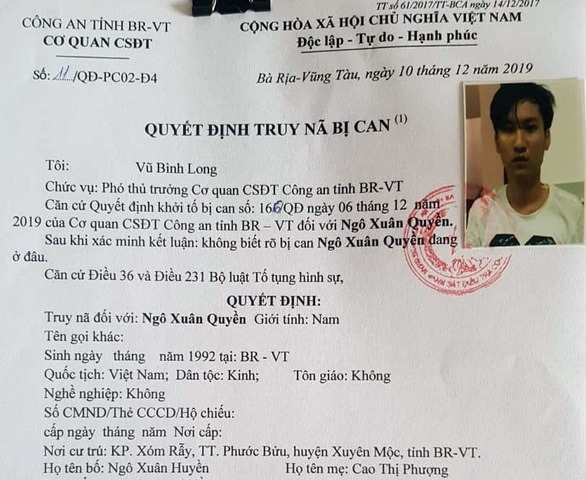 Quyết định truy n&atilde; đối với Ng&ocirc; Xu&acirc;n Quyền
