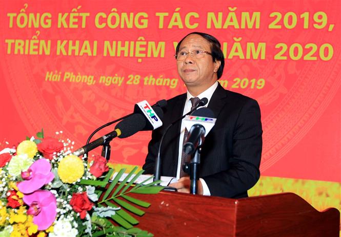 Đồng ch&iacute; L&ecirc; Văn Th&agrave;nh, ủy vi&ecirc;n Trung ương Đảng, B&iacute; thư Th&agrave;nh ủy, Chủ tịch Hội đồng nh&acirc;n d&acirc;n th&agrave;nh phố Hải Ph&ograve;ng ph&aacute;t biểu ch&agrave;o mừng. Ảnh: An Đăng/TTXVN