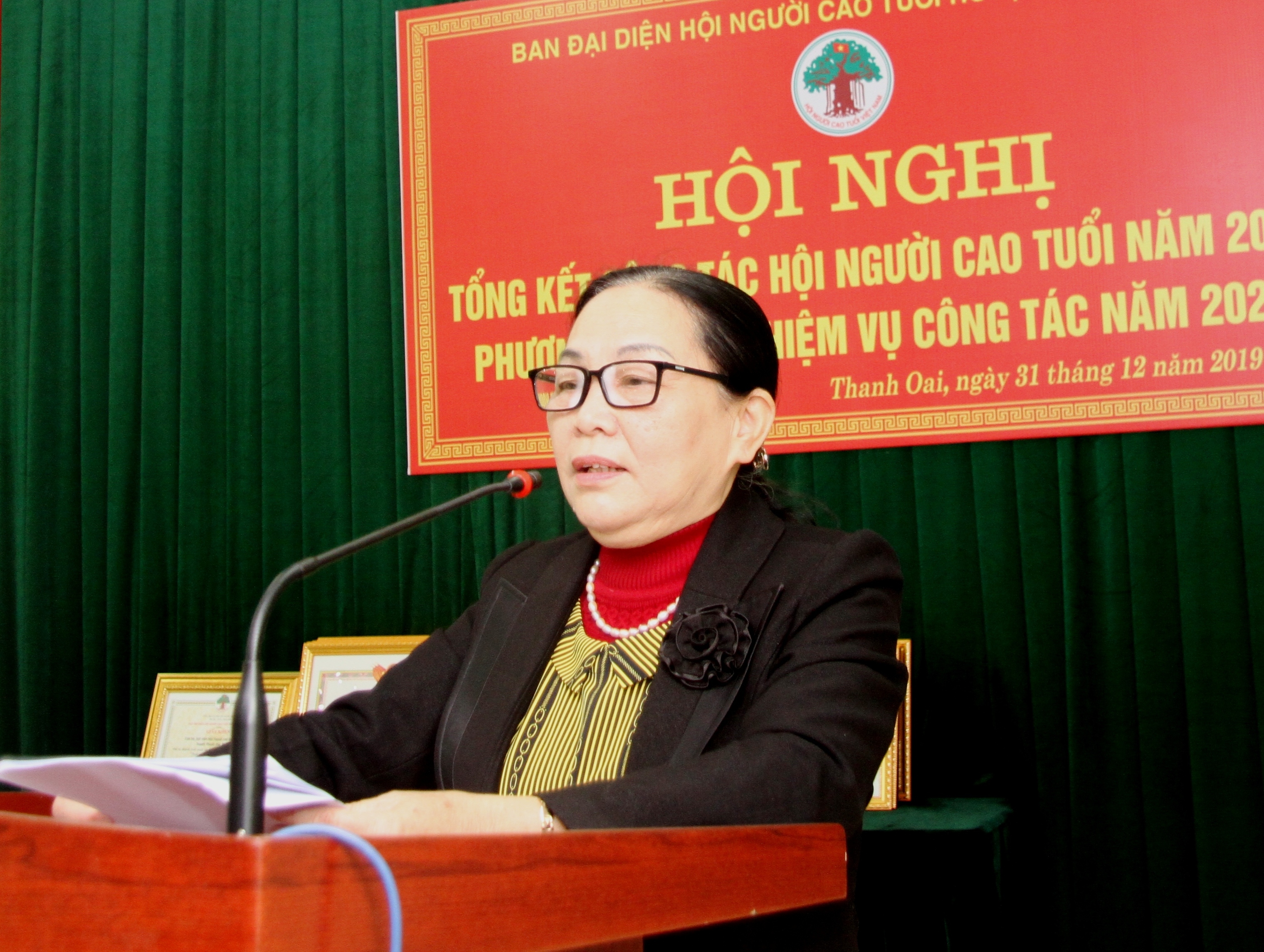 Trưởng BĐD Hội NCT huyện Lưu Thị Hoa b&aacute;o c&aacute;o kết quả hoạt động