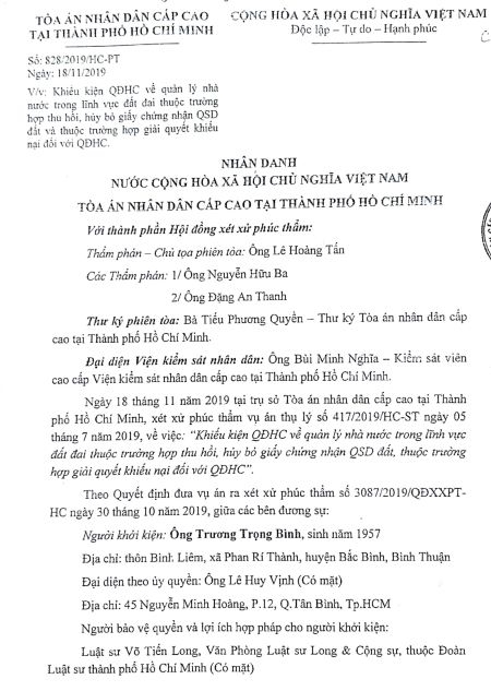  bản  án phúc thẩm đêm lại công lý cho gia đình ông Trương Trọng Bình