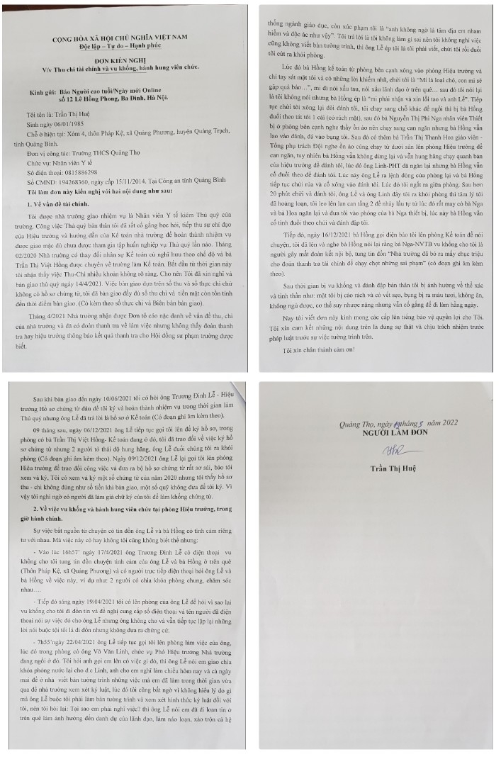 Cần làm rõ tố cáo về khuất tất tài chính, vu khống, hành hung nhân viên xảy ra ở Trường THCS Quảng Thọ