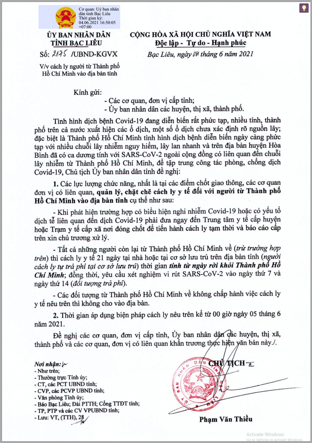 Thêm 2 tỉnh Long An, Bạc Liêu cách ly 21 ngày người đến/về từ TP Hồ Chí Minh