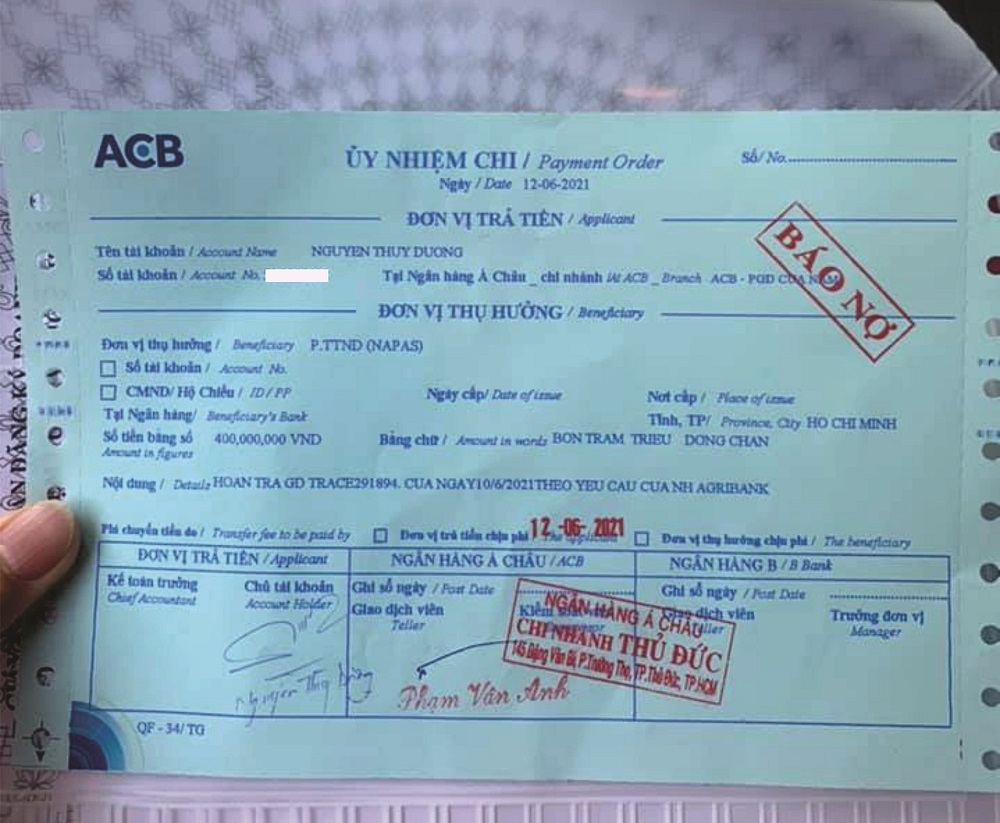 TP Hồ Chí Minh: 400 trăm triệu đồng chuyển khoản nhầm hay cố ý?