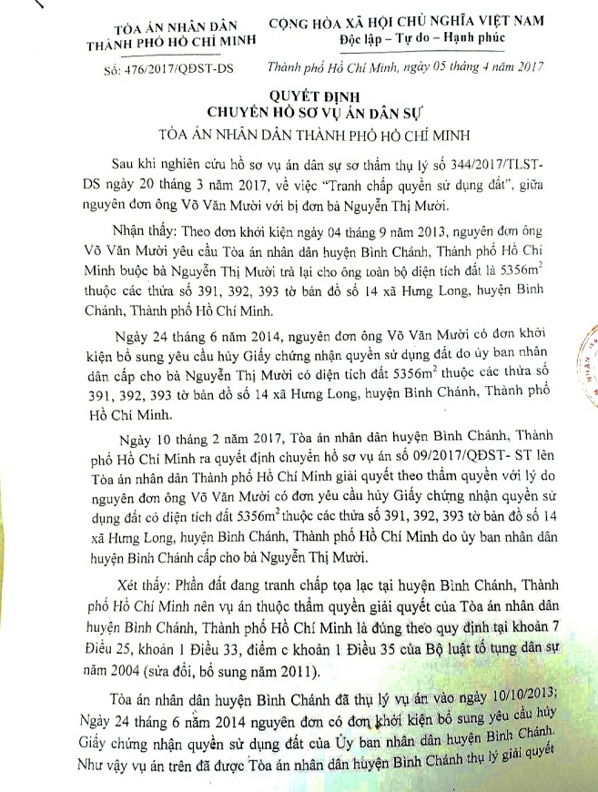 Huyện Bình Chánh, TP Hồ Chí Minh: Một vụ kiện, 6 năm bị 