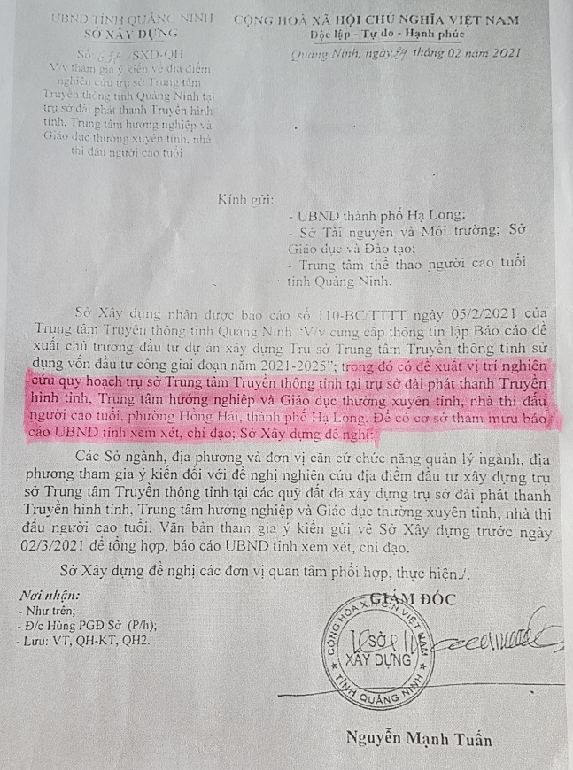 Văn bản số 637/SXD-QH ngày 24/02/2021 của Sở Xây dựng Quảng Ninh