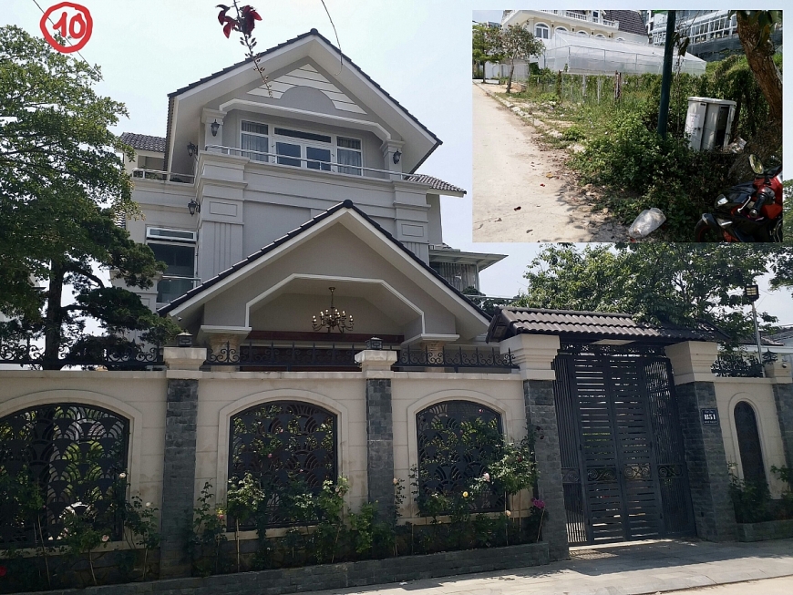 Không chỉ khu vực công viên, ngay trong khu biệt thự cao cấp, sang trọng nhưng hè đường, trước nhà nguyên Bí thư Tỉnh ủy Lâm Đồng Nguyễn Xuân Tiến, cũng đầy cỏ mọc lấp hết vỉa hè