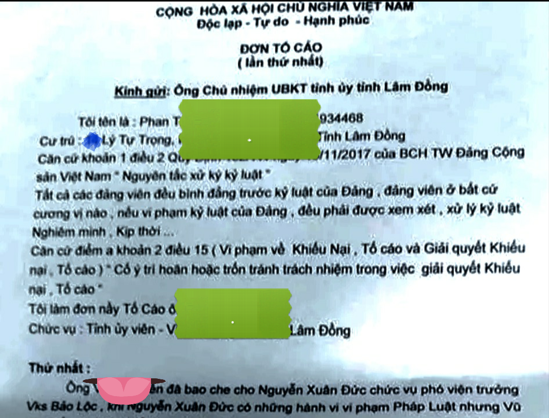 Đơn tố cáo lãnh đạo Viện KSND tỉnh Lâm Đồng