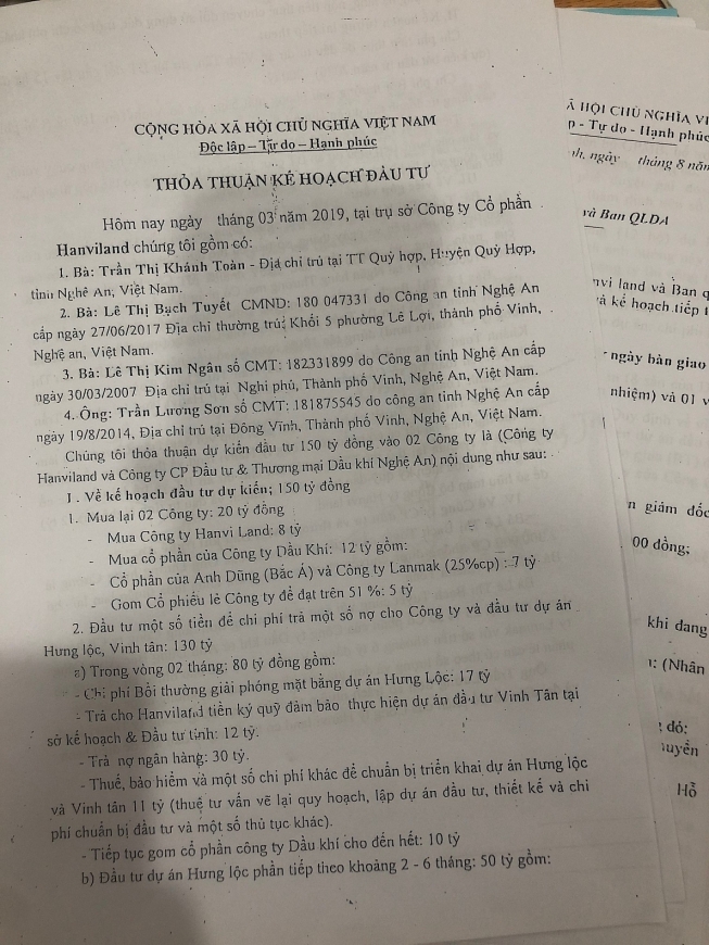 Thoả thuận kế hoạch đầu tư