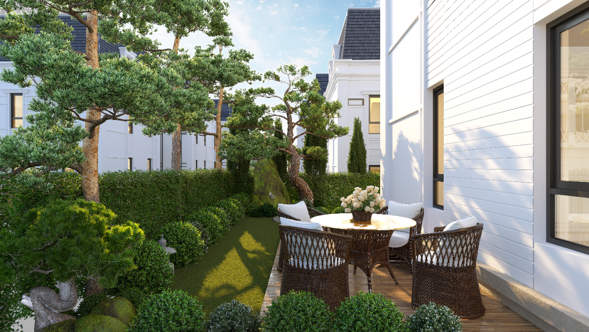 Thảo Viên Villas được bố trí hệ thống tiểu cảnh sân vườn gần gũi với thiên nhiên, hưởng thụ không khí trong lành