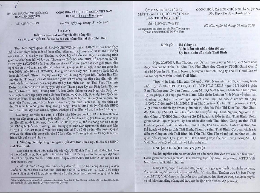 •	Văn bản số 155 của Uỷ ban Thường vụ Quốc hội ( khóa XIV ), Văn bản số 4610 của Uỷ ban Trung ương Mặt trận TQVN 