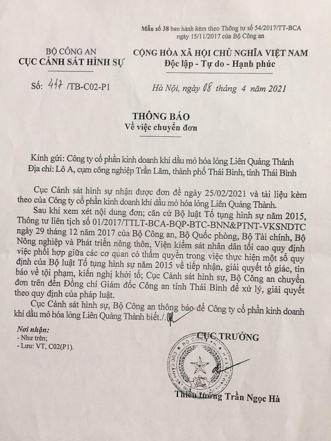 Thông báo số 417 của Cục Cảnh sát hình sự BCA