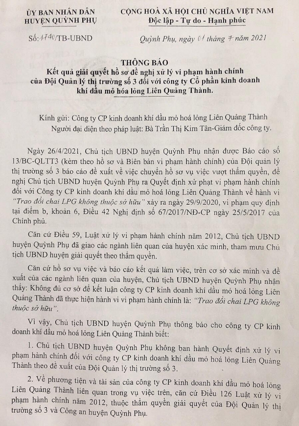 Thông báo số 1740 của UBND huyện Quỳnh Phụ