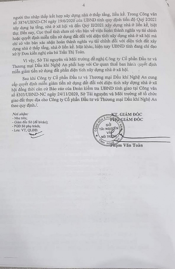 Văn bản số: 6368/STNMT-QLĐĐ của Sở TN&MT tỉnh Nghệ An 