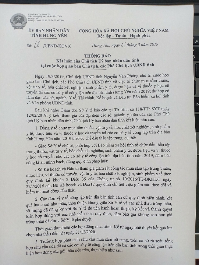 Liên quan đến việc đấu thầu mua sắm TTBYT tại BVĐK tỉnh Hưng Yên: Đúng quy định pháp luật!