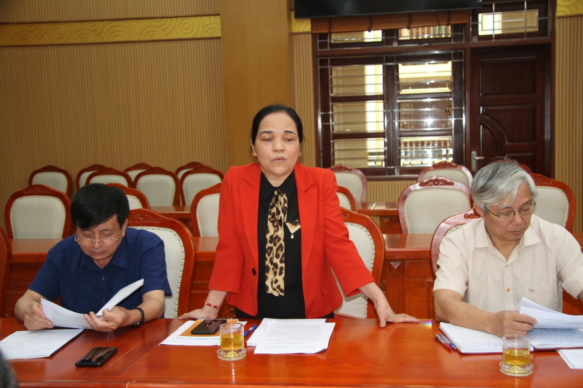Bà Hà Thị Minh Tâm, Trưởng ban Tổ chức - Kiểm tra Trung ương Hội phát biểu tại buổi khảo sát mô hình tổ chức Hội NCT ở tỉnh Bắc Giang