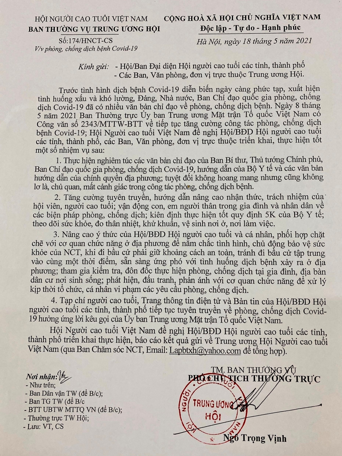 Chỉ đạo người cao tuổi tham gia công tác phòng chống dịch bệnh Covid-19