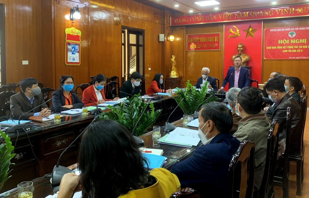 Quang cảnh Hội nghị giao ban Cụm thi đua số II Hội NCT thành phố Hà Nội tại huyện Sóc Sơn