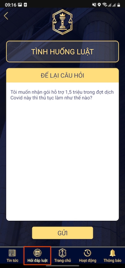 Hoặc để lại tin nhắn, câu hỏi hay vấn đề thắc mắc ngay tại mục “hỏi đáp luật” có trong App King Attorney. 