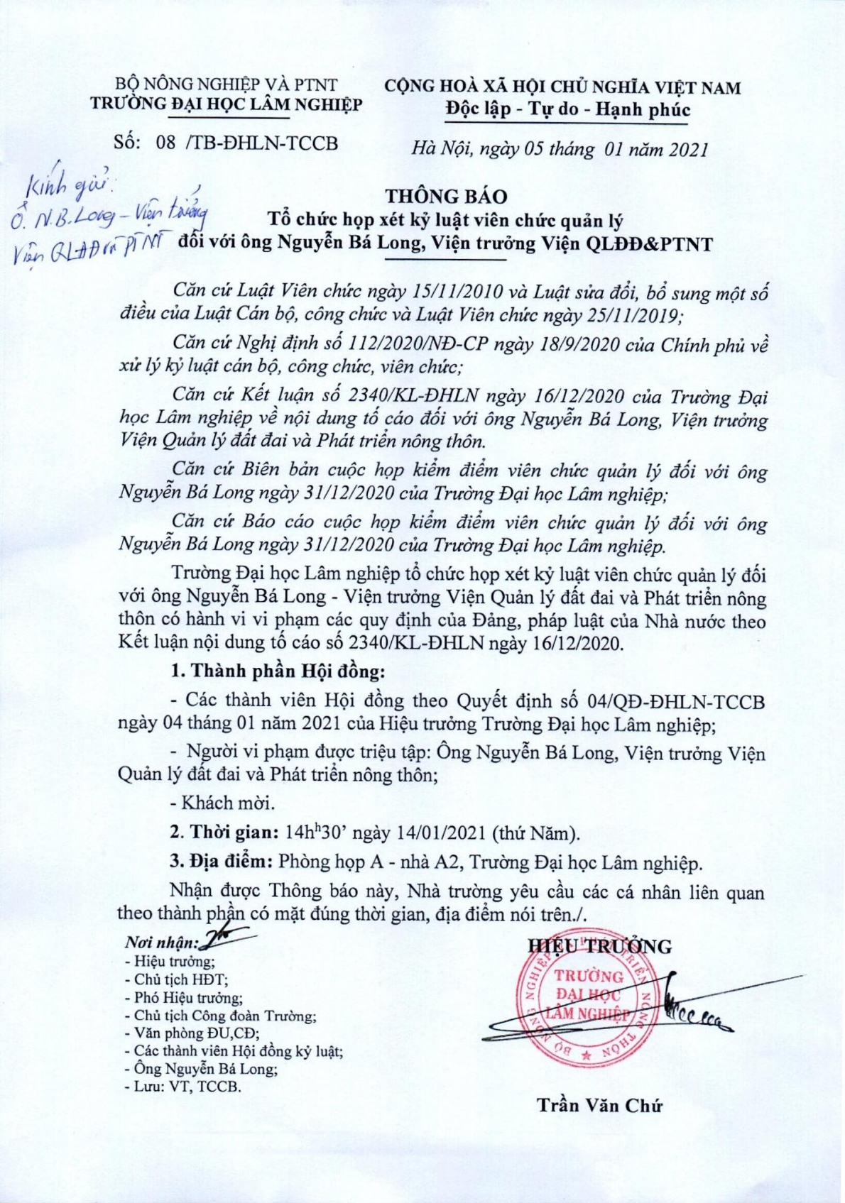 Trường Đại học Lâm Nghiệp: Chưa giải quyết khiếu nại đã tổ chức họp xét kỷ luật (!?)