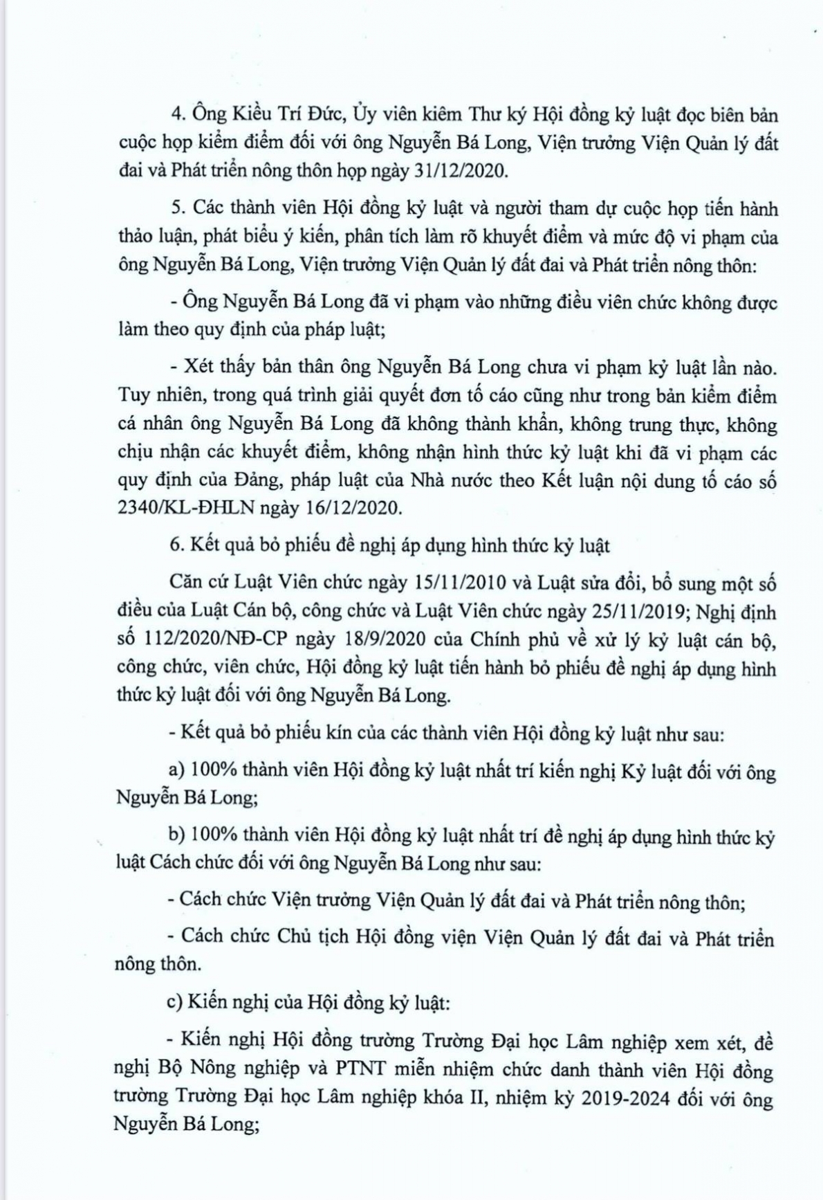 Ông Nguyễn Bá Long khiếu nại quyết định kỷ luật của Hiệu trưởng Trường Đại học Lâm nghiệp