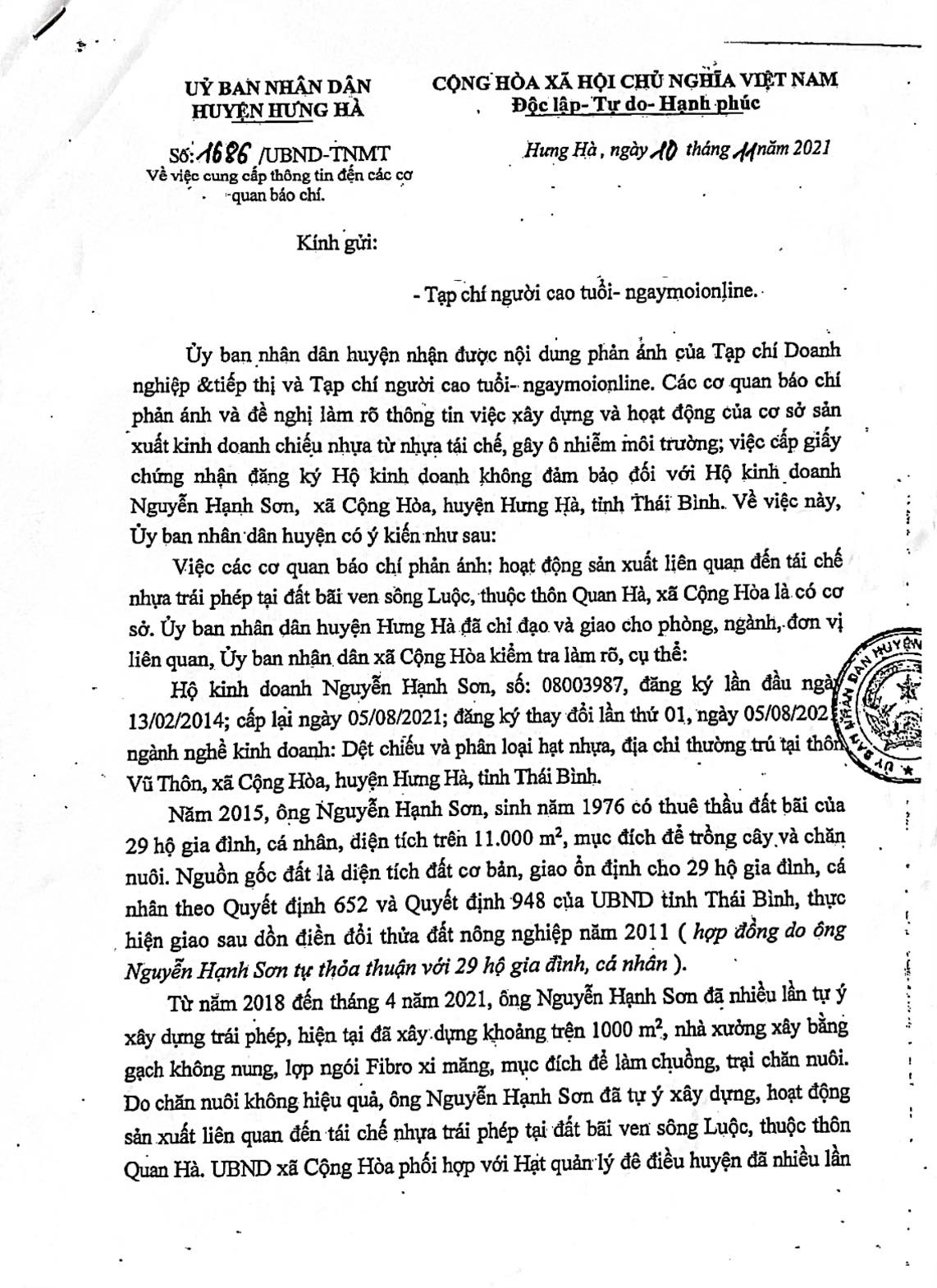 UBND huyện Hưng Hà chỉ đạo xử lý nghiêm sai phạm