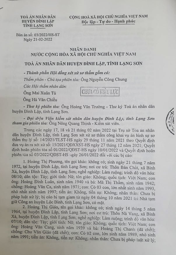 Bản án số: 03/2022/HS-ST ngày 21/2/2022