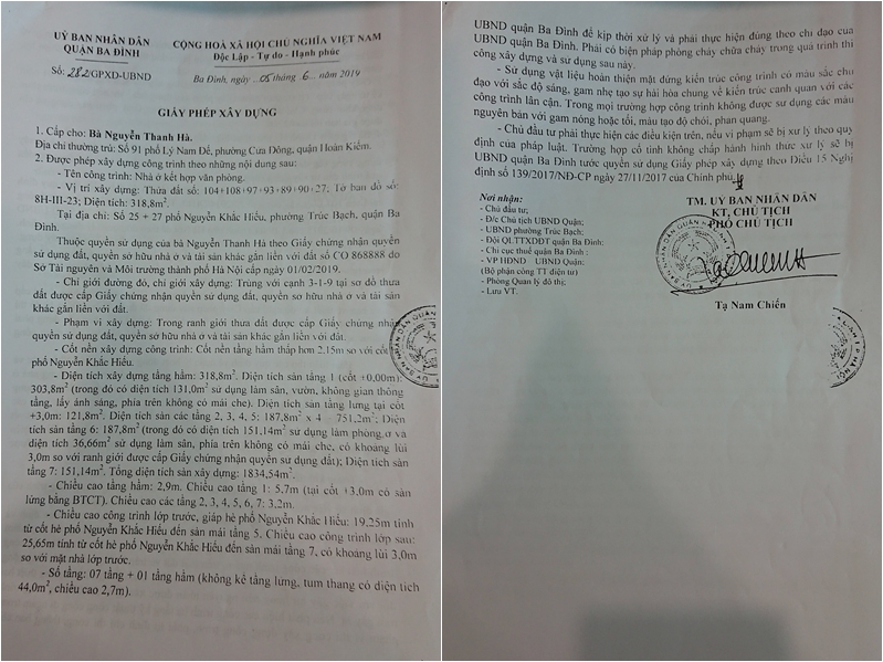 Quận Ba Đình, TP Hà Nội: Công trình số 25-27 Nguyễn Khắc Hiếu phường Trúc Bạch có phá vỡ quy hoạch phố cũ? quan ba dinh tp ha noi cong trinh so 25 27 nguyen khac hieu phuong truc bach co pha vo quy hoach pho cu