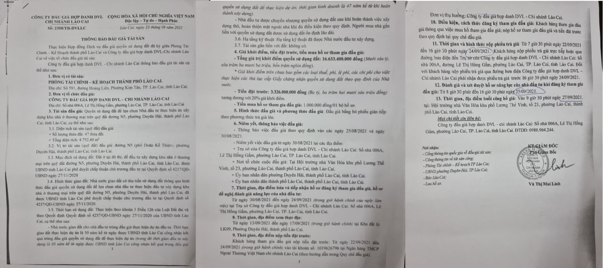 Thông báo đấu giá tài sản số: 2308/TB-DVLLC ngày 23/8/2021 của Công ty đấu giá hợp danh DVL về Thông báo đấu giá tài sản quyền sử dụng đất