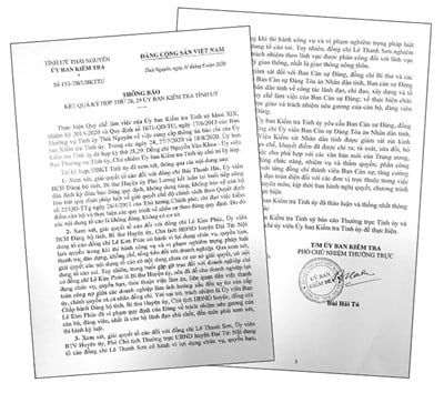 Thông báo kết quả kỳ họp thứ 28, 29 của Uỷ ban Kiểm tra Tỉnh uỷ Thái Nguyên.