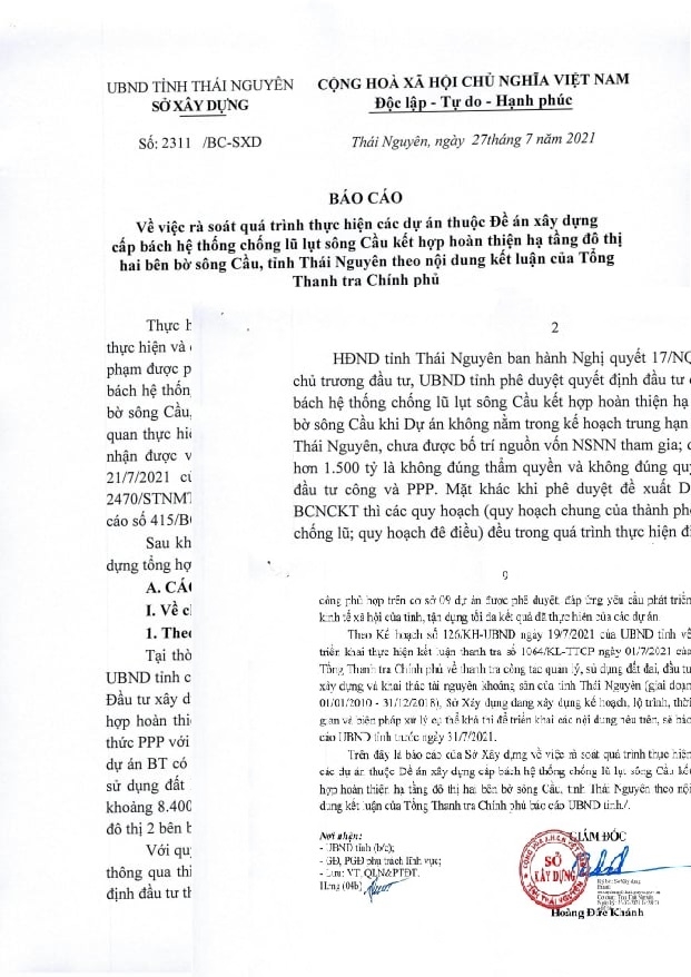 Báo cáo số 2311/BC-SXD do ông Hoàng Đức Khánh, Giám đốc Sở Xây dựng ký ngày 27/7/2021