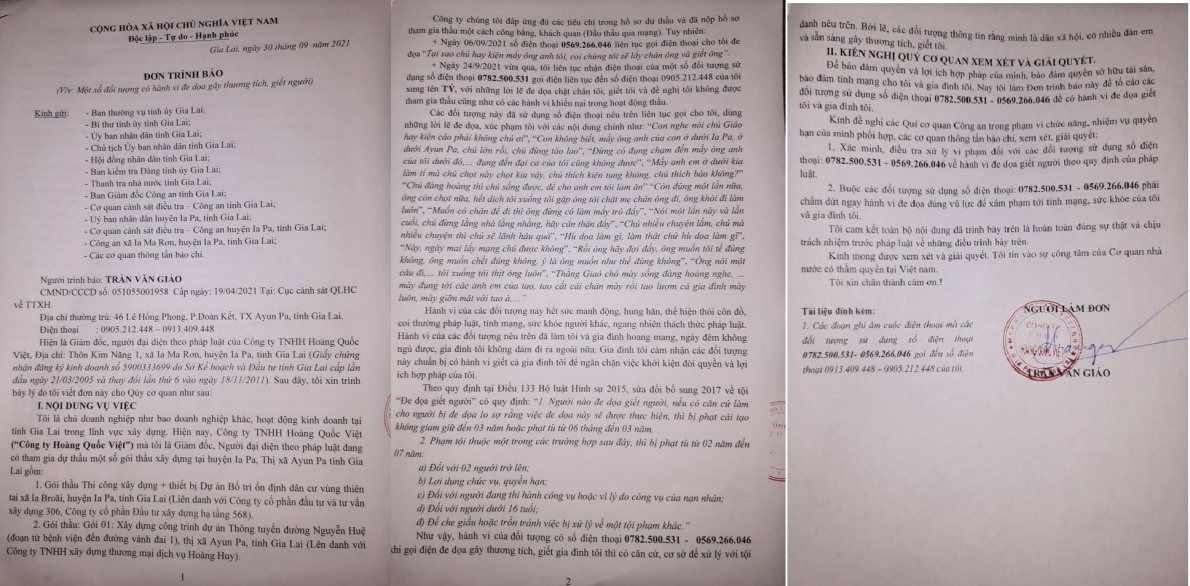 Đơn tố giác của ông Trần Văn Giáo