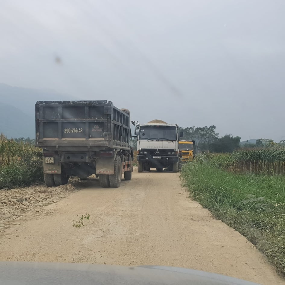Những chiếc xe nối đuổi nhau để chở cát, sỏi